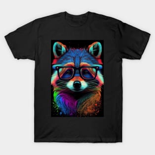 Colorful Raccoon Wearing Sunglasses in Pop Art Style - Unique and Fun Art Design T-Shirt